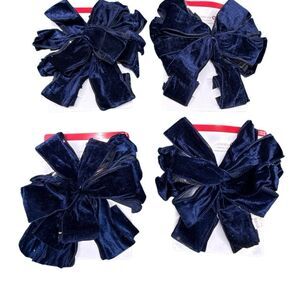 Set of 4 Celebrate It Navy Blue Velvet Bow Holiday Christmas Tree Topper NWOT